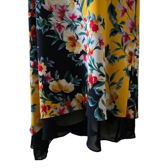 NWT Zac & Rachel Yellow Black Floral Sleeveless Asymm Double-Layer Tunic Top XL - Picture 4 of 10